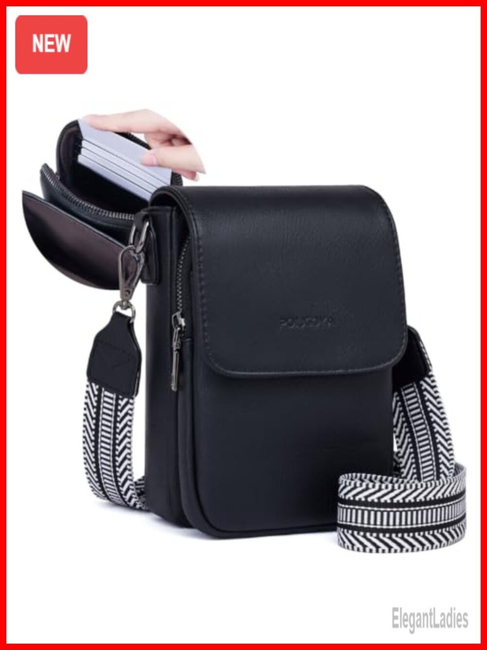 Women's Small Vegan Leather Crossbody Purse with Triple Compartments and RFID